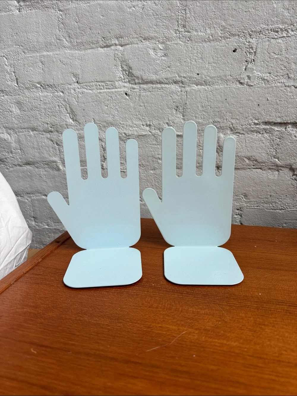 Vintage Jonathan Adler Pop Art Hands Bookends in Light Blue